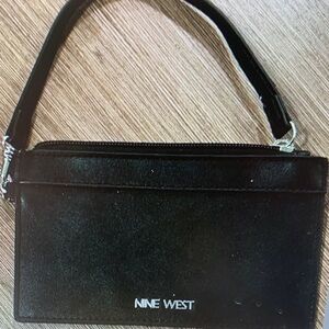 Nine West Black Leather Wristlet Clutch